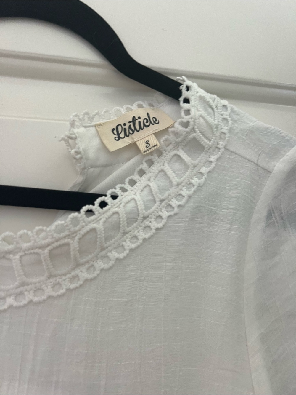 Listicle White Mini Dress with Crochet Trim - Picture 4 of 5